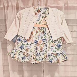 Floral Dress with White Cardigan